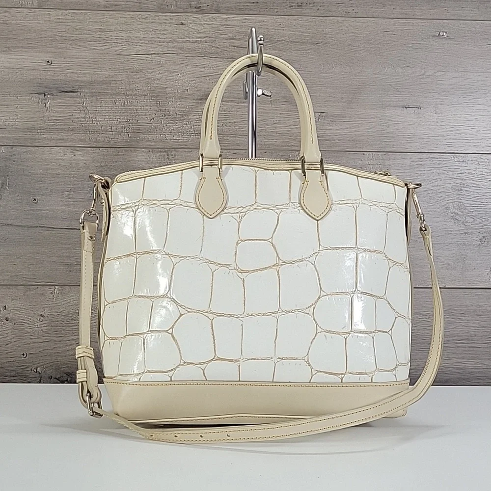 Dooney & Bourke Neutral Cream Croc-Embossed Leather Satchel Bag